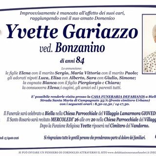 Yvette Gariazzo, ved. Bonzanino