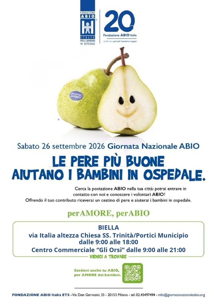 Giornata Nazionale Abio: il 26 settembre tornano le pere per sostenere i bambini in ospedale Giornata Nazionale Abio: il 26 settembre tornano le pere per sostenere i bambini in ospedale
