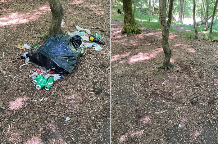 Rifiuti abbandonati, in azione il Comune: ritorna pulito il sentiero Sagliano in Gamba (foto dalla pagina Facebook di SiAmo Sagliano)
