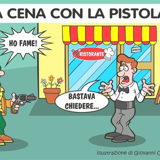 A Biella chi ha fame non aspetta: quando per cenare "serve" la pistola - Illustrazione di Giovanni Cavallo