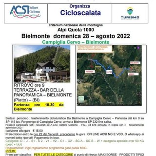 La cicloscalata Alpi Quota 1000 fa tappa a Bielmonte, la locandina