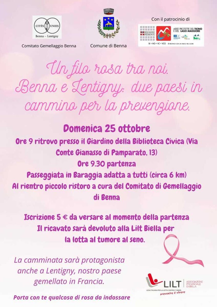 Tumore al seno: Benna in cammino per la prevenzione Tumore al seno: Benna in cammino per la prevenzione