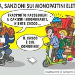 Monopattini elettrici, a Biella le prime multe spezzano le cattive abitudini - Illustrazione di Giovanni Cavallo