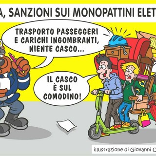 Monopattini elettrici, a Biella le prime multe spezzano le cattive abitudini - Illustrazione di Giovanni Cavallo
