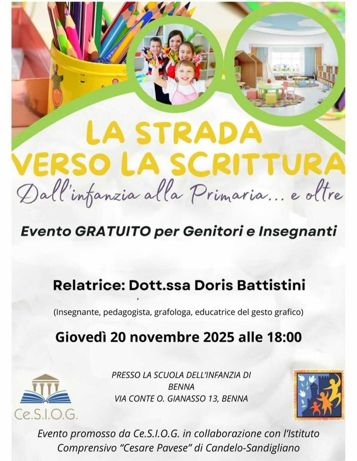 Benna, un incontro per accompagnare i bambini nel percorso verso la scrittura Benna, un incontro per accompagnare i bambini nel percorso verso la scrittura