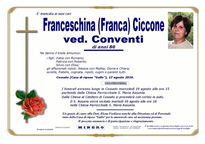 Franceshina (Franca) Ciccone, ved. Conventi