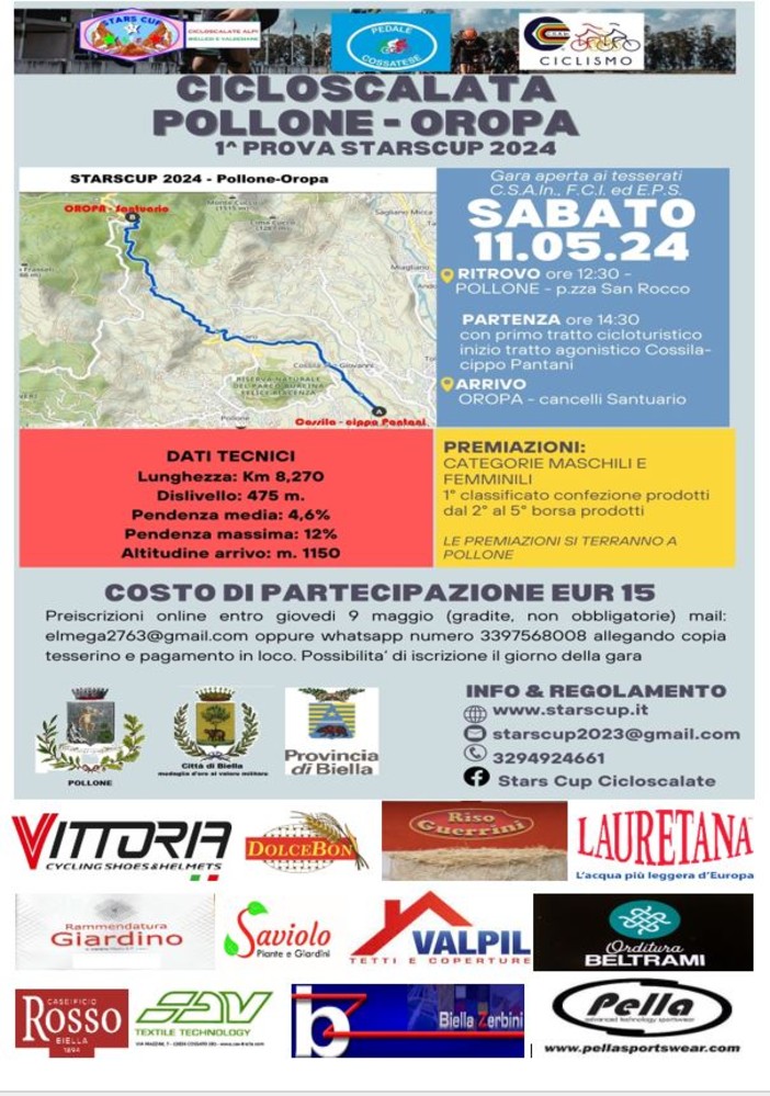 Domani la Cicloscalata Pollone – Santuario di Oropa, 1ª prova Starscup