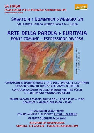 Biella, “Arte della parola e euritmia”: il seminario dell’Associazione La Fiaba.