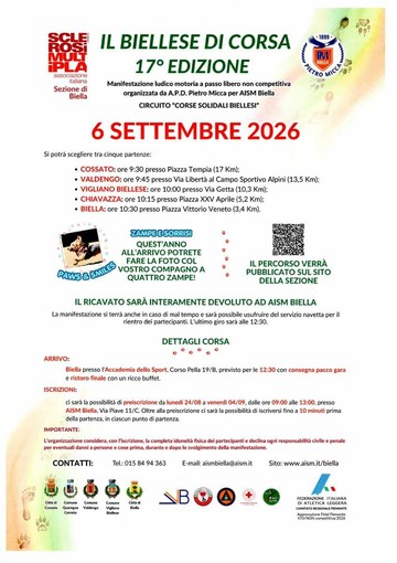 “Il Biellese di corsa”, cinque partenze per sostenere AISM Biella