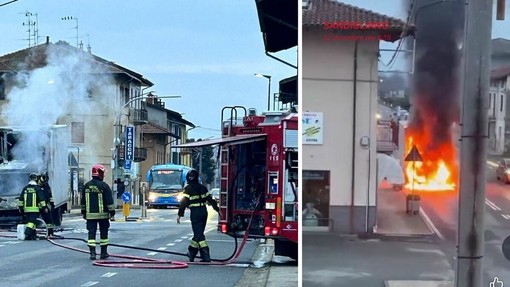 Incendio di un furgone a Sandigliano: intervento in corso - Foto D'Agostino