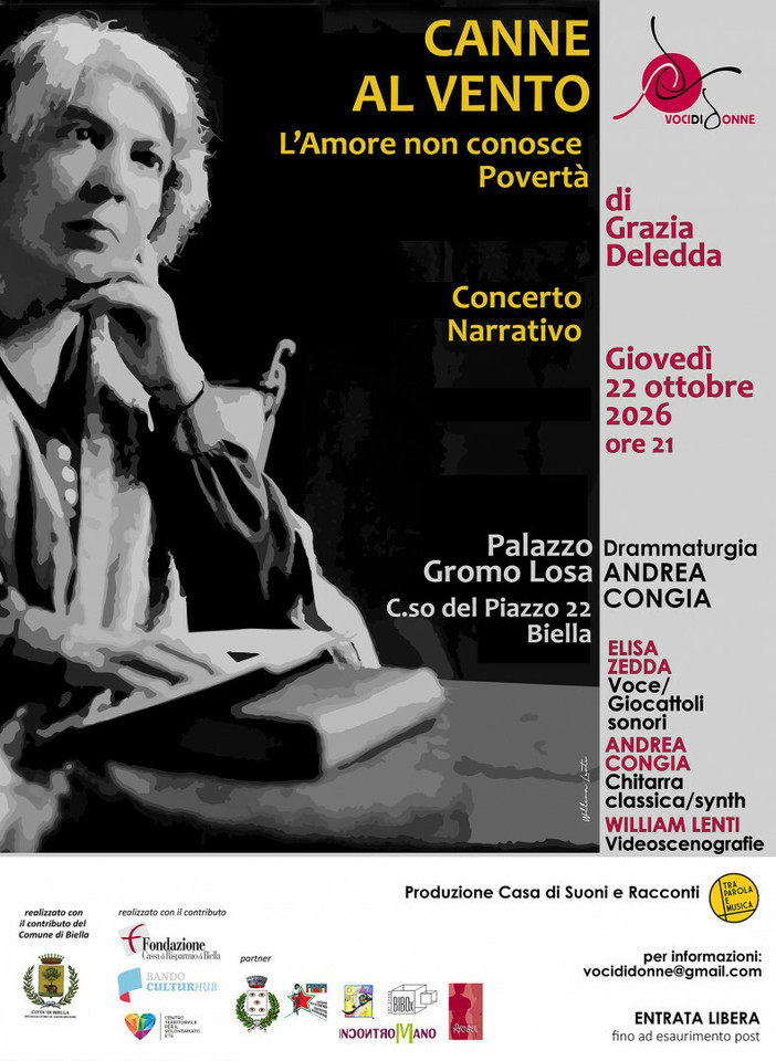 "Canne al vento", la voce di Grazia Deledda attraversa il tempo e arriva a Biella "Canne al vento", la voce di Grazia Deledda attraversa il tempo e arriva a Biella