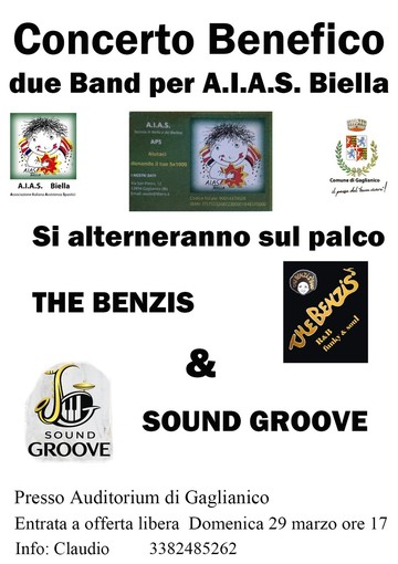 A Gaglianico sul palco i The Benzis e Sound Groove a favore di A.I.A.S