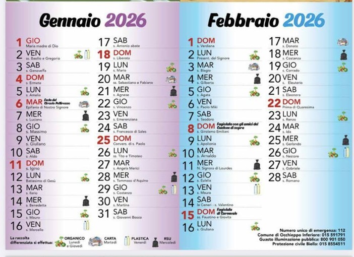 A Occhieppo Inferiore i calendari verranno distribuiti a metà gennaio