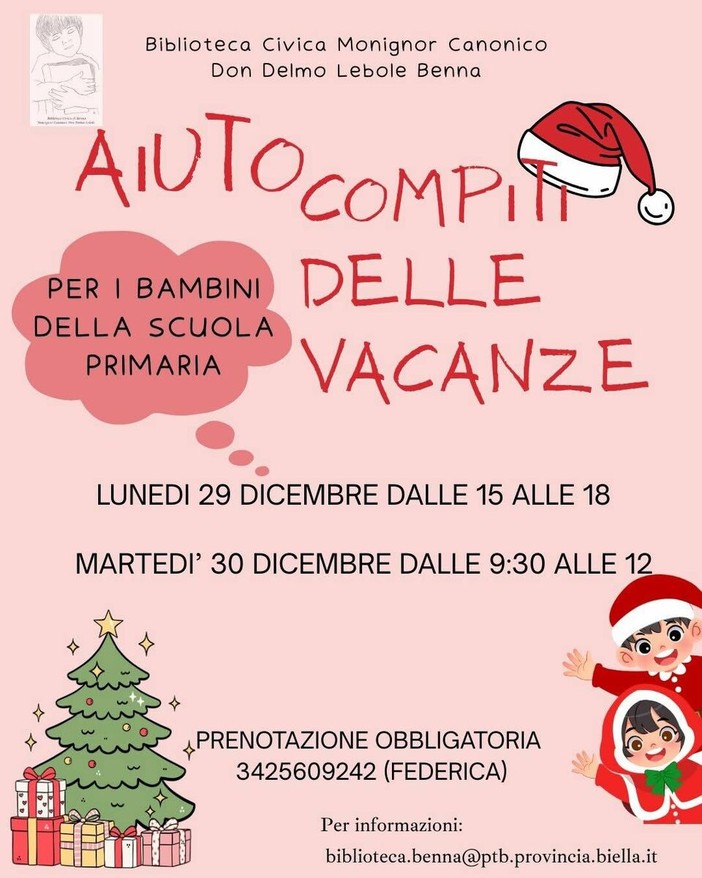 Aiuto compiti natalizio alla Biblioteca Civica di Benna