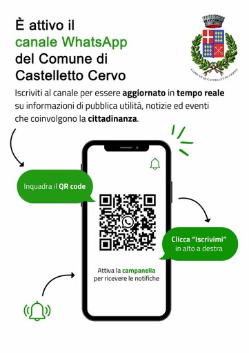 Attivato il canale WhatsApp ufficiale del Comune di Castelletto Cervo