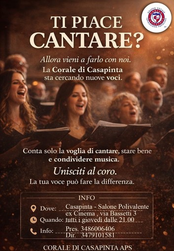 La Corale di Casapinta cerca nuove voci, unisciti al coro