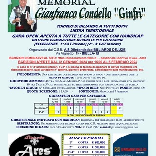 A Biella giocatori di biliardo da tutta Italia per il Memorial Gianfranco Condello "Ginfri" A Biella giocatori di biliardo da tutta Italia per il Memorial Gianfranco Condello "Ginfri"