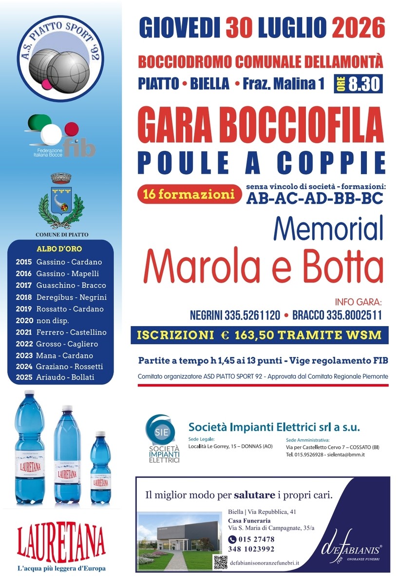 Bocce, a Piatto il Memorial "Marola e Botta"