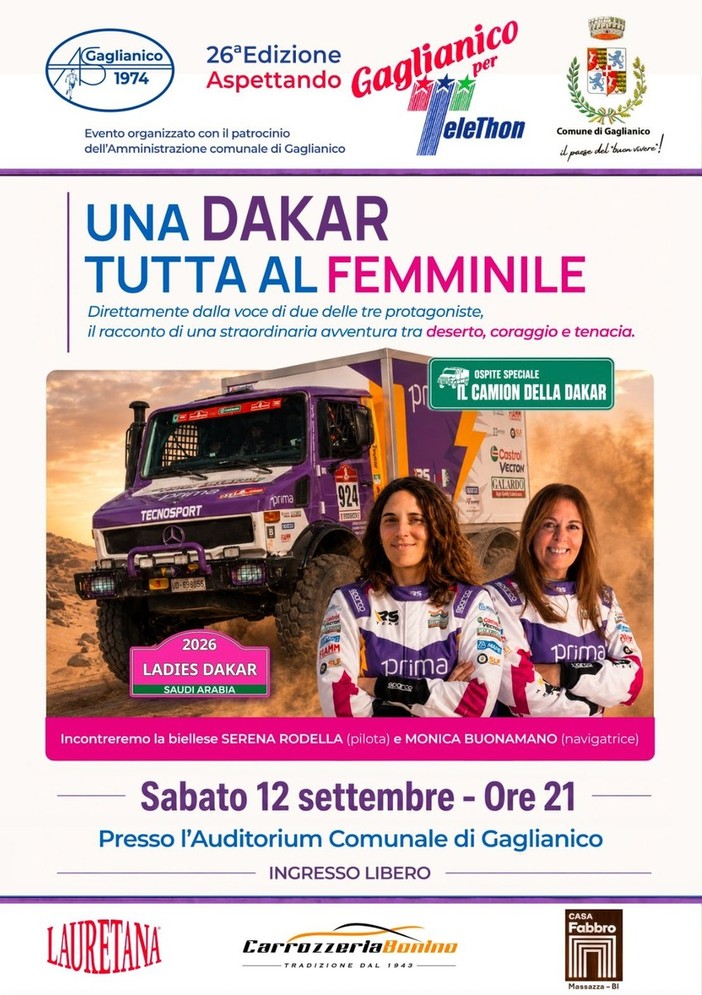 Una Dakar tutta al femminile, a Gaglianico una serata con Serena Rodella e Monica Buonamano