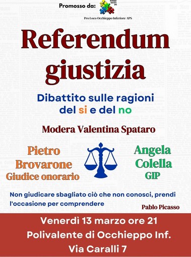 Occhieppo Inferiore, dibattito pubblico sul referendum sulla giustizia
