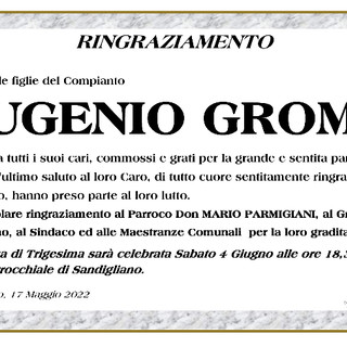 Eugenio Gromo, ringraziamento