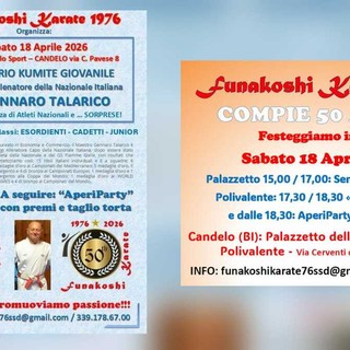 Funakoshi Karate 1976 festeggia 50 anni a Candelo: programma e orari dell’evento