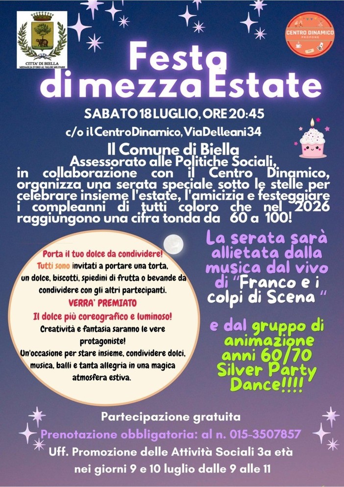 Festa di mezza estate a Biella, l’appuntamento è al Centro Dinamico Festa di mezza estate a Biella, l’appuntamento è al Centro Dinamico
