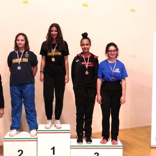 Nella foto sul podio Motta Lucia con i colori della palestra nero e rosso Nella foto sul podio Motta Lucia con i colori della palestra nero e rosso