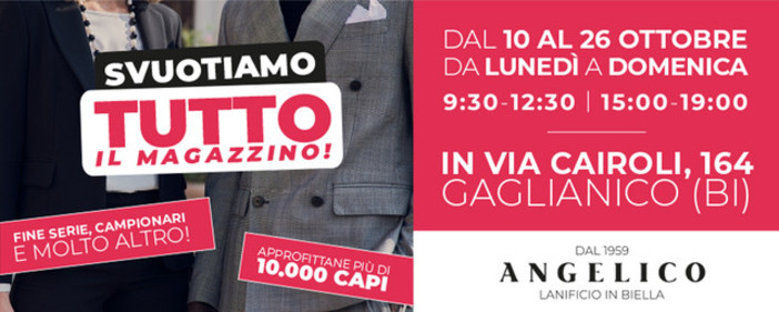 Angelico svuota i magazzini: grande svendita a Gaglianico, alle porte di Biella