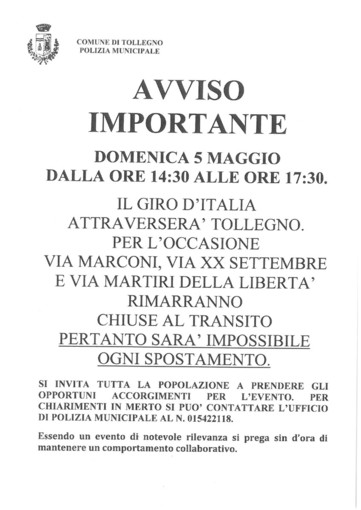 Giro d'Italia, come cambia la viabilità a Tollegno domenica 5 maggio
