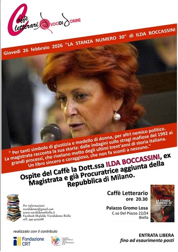 Caffè Letterario: a Biella l’incontro con Ilda Boccassini per “La stanza numero 30”