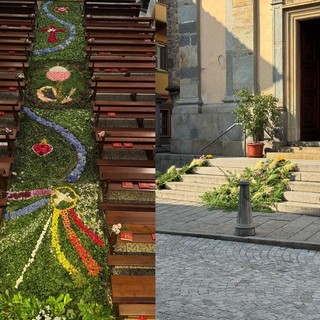 Biella, un tappeto di fiori verso l’altare: l’infiorata del Favaro richiama un gran numero di visitatori