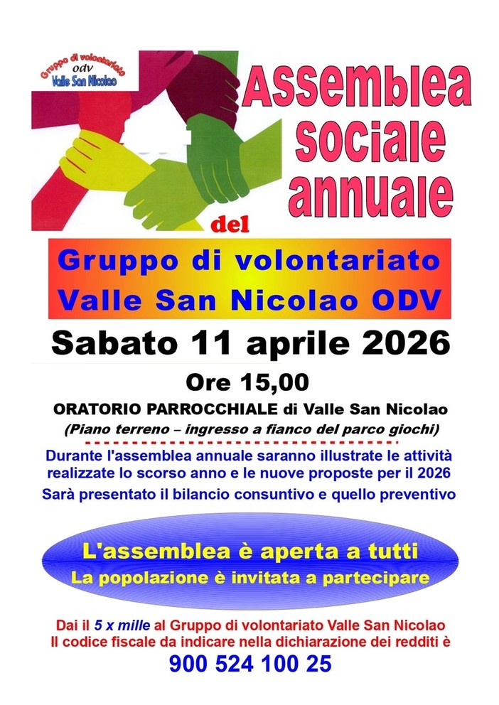 Il Gruppo di volontariato Valle San Nicolao ODV sabato vota il bilancio Il Gruppo di volontariato Valle San Nicolao ODV sabato vota il bilancio
