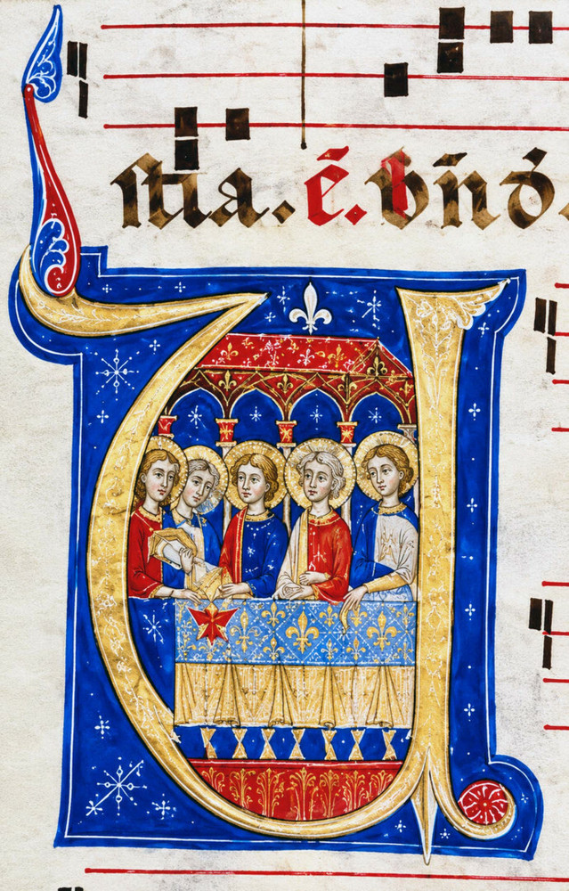 Nell’immagine: l’incipit, “U”, in Giampaolo Mele (a cura di), Die ac Nocte. I Codici Liturgici di Oristano dal Giudicato di Arborea all’età spagnola (secoli XI-XVII), Cagliari: AMD Edizioni, 2009