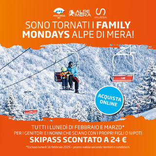 Family Mondays: all’Alpe di Mera lo sci in famiglia costa meno