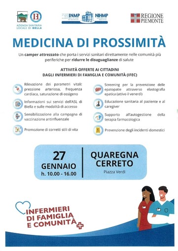 A Quaregna Cerreto fa tappa il camper della Medicina di Prossimità