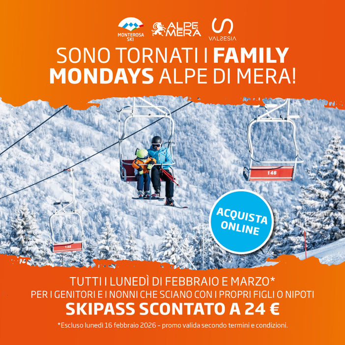 Family Mondays: all’Alpe di Mera lo sci in famiglia costa meno