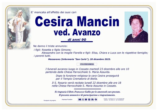 Cesira Mancin, ved. Avanzo