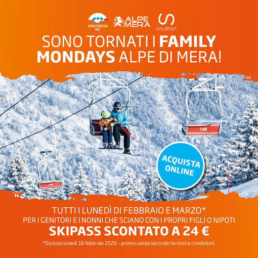Family Mondays: all’Alpe di Mera lo sci in famiglia costa meno