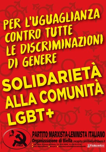 “Biella Pride 2022”, presente alla manifestazione anche il Partito marxista-leninista italiano