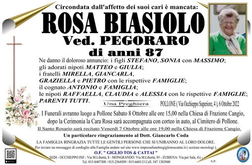 Rosa Biasiolo, Ved. Pegoraro