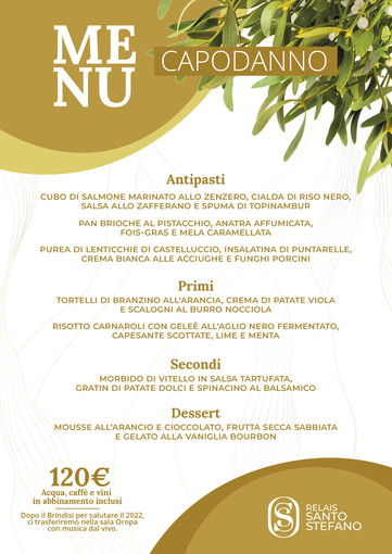 Al Relais Santo Stefano a Sandigliano, Biella, un menu speciale per Capodanno