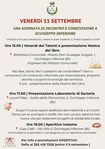 Occhieppo Inferiore, una giornata di incontro e condivisione tra libri, sartoria e solidarietà Occhieppo Inferiore, una giornata di incontro e condivisione tra libri, sartoria e solidarietà