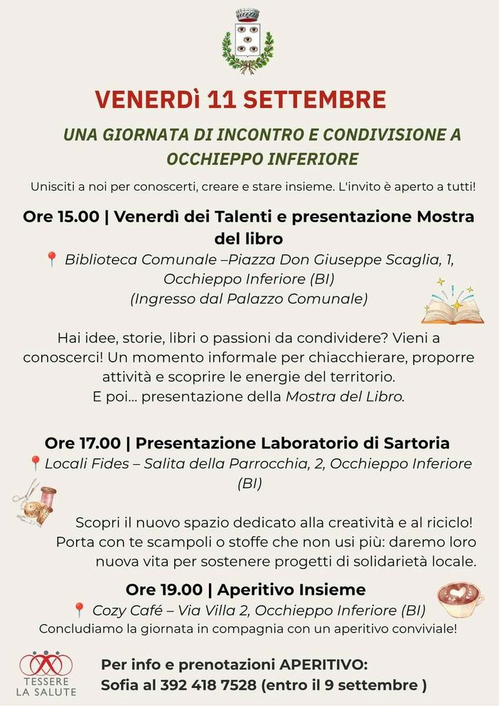 Occhieppo Inferiore, una giornata di incontro e condivisione tra libri, sartoria e solidarietà Occhieppo Inferiore, una giornata di incontro e condivisione tra libri, sartoria e solidarietà