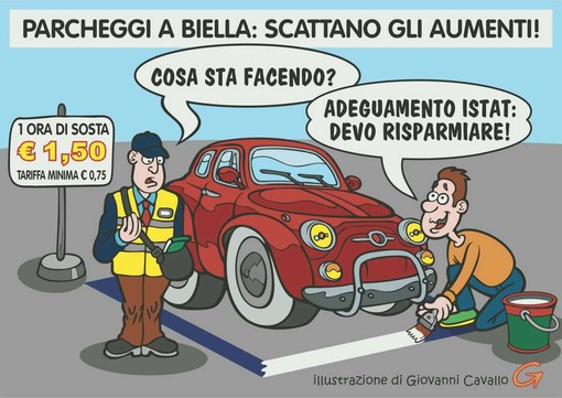 Parcheggi, sosta più cara? La soluzione dei biellesi... - Illustrazione di Giovanni Cavallo