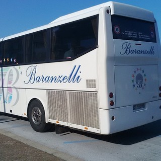 Il pullman della squadra diretto verso Rimini Fiera