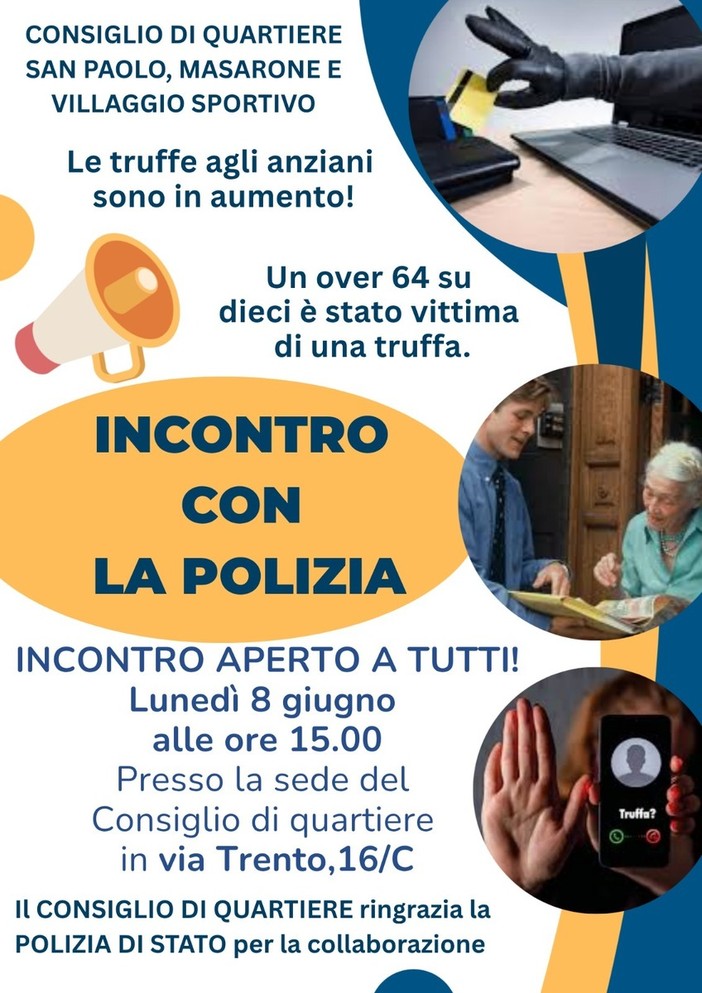 Biella San Paolo, un incontro con la Polizia di Stato per parlare di truffe