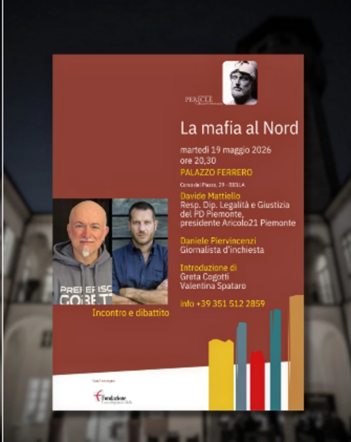 Davide Mattiello e Daniele Piervincenzi a Biella per parlare di Mafia Davide Mattiello e Daniele Piervincenzi a Biella per parlare di Mafia