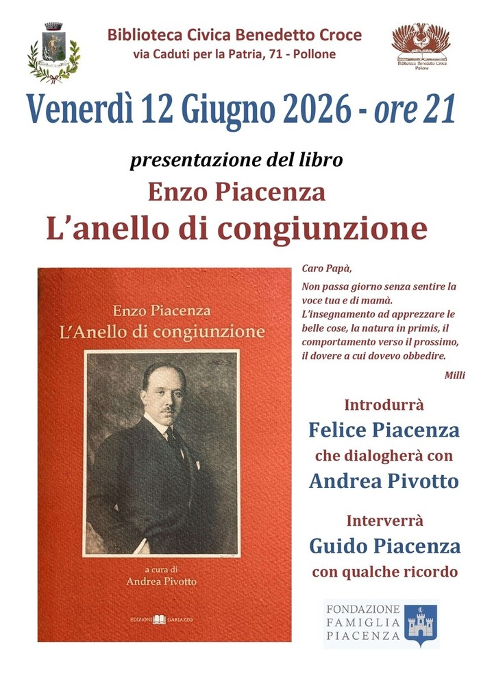 Un libro dedicato a Enzo Piacenza, la presentazione a Pollone Un libro dedicato a Enzo Piacenza, la presentazione a Pollone