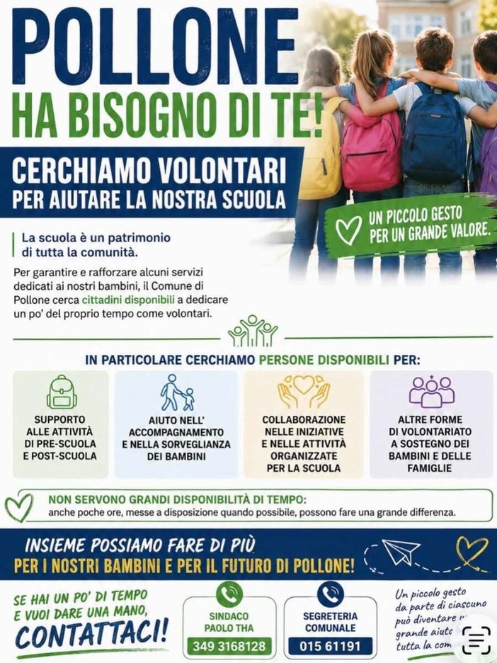 Il Comune lancia un appello ai cittadini: "Pollone ha bisogno di te" Il Comune lancia un appello ai cittadini: "Pollone ha bisogno di te"